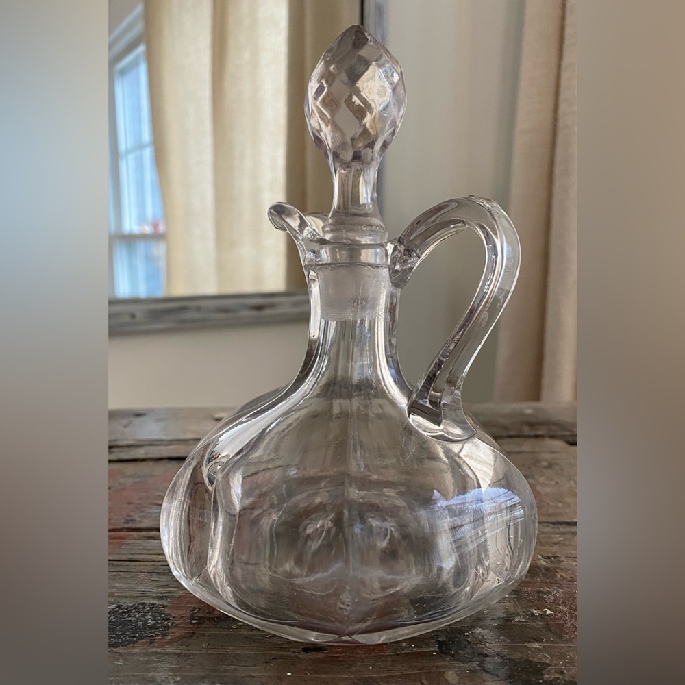 Vintage Clear Glass Cruet Bottle w/ Stopper Handle Pontil Oil Vinegar Decanter